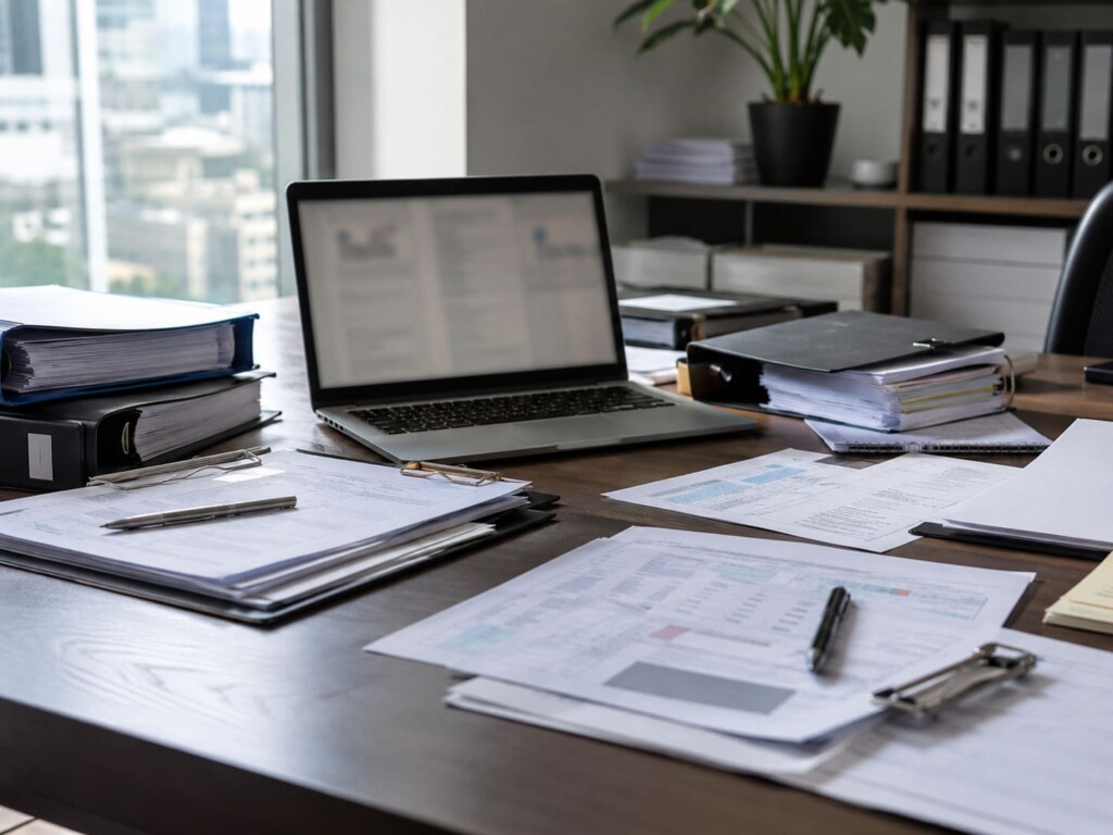 Documenti HACCP e schede tecniche su scrivania in ufficio qualità alimentare